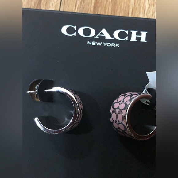 Coach‎ silver plated pink monogram half moon stud earrings NEW - Picture 3 of 8